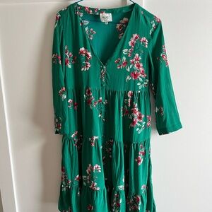 Sezane Teal Dress with Pink Floral Design